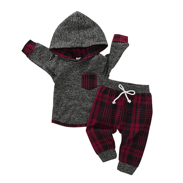 Set de pantalones Saeaby con capucha a cuadros para bebés de 6 a 12 meses