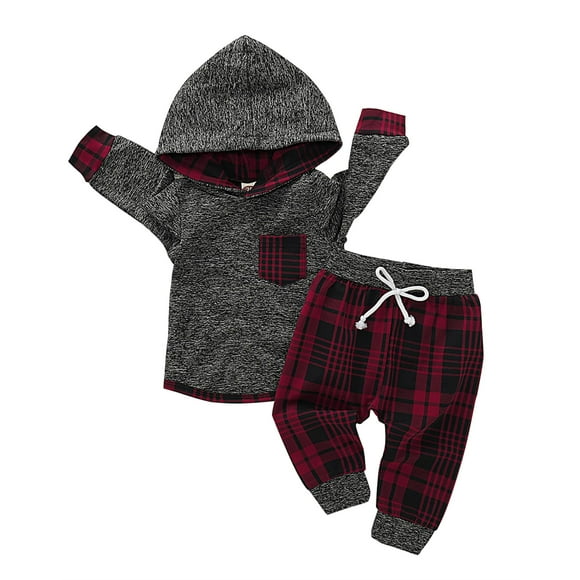 Set de pantalones Saeaby con capucha a cuadros para bebés de 6 a 12 meses