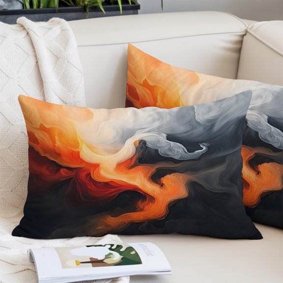 Burnt Orange Black Abstract Art Pillow Covers 20x36 Inch King Size, Modern Art White Decorative Pillowcase with Zipper, Microfiber Pillow Protector, Breathable Pillowcases for Sofa Bed Living Room