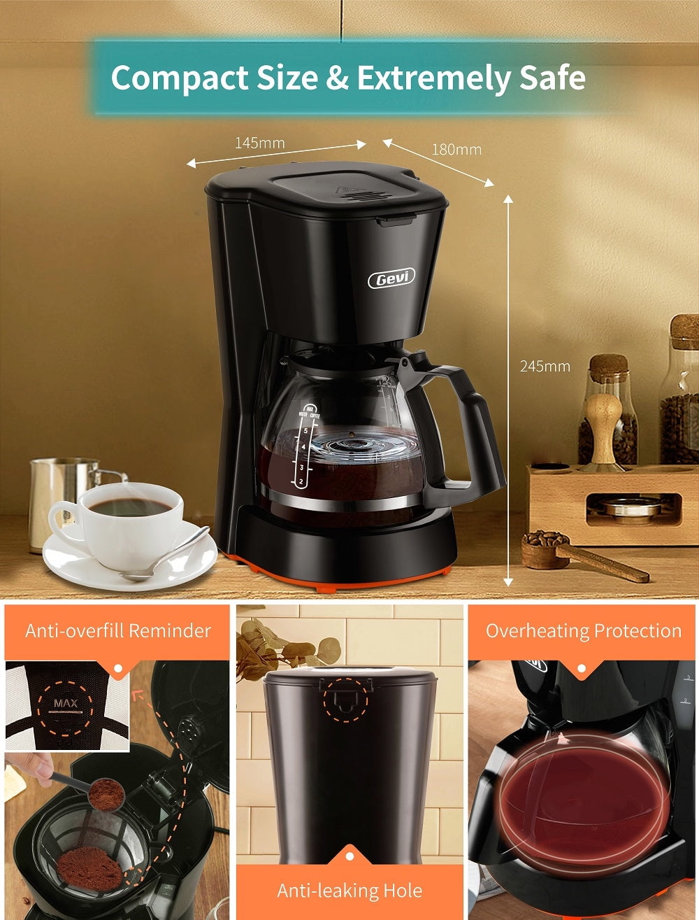 Gevi 4 Cups Small Coffee Maker, Compact Coffee Machine with Reusable Filter,  Warming Plate and Coffee Pot for Home and Office - Yahoo Shopping