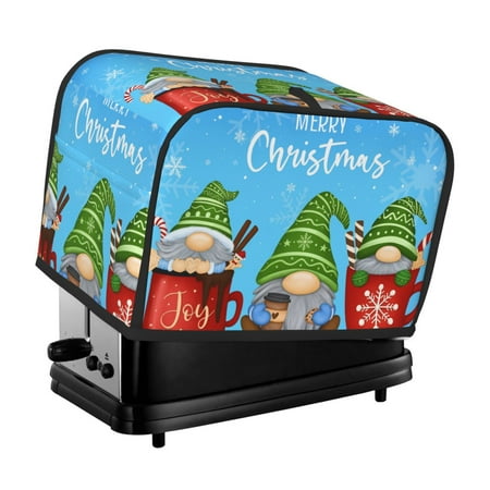 

KLL Merry Christmas Gnome Print 2 Slice Toaster Dust Covers Kitchen Small Appliance Cover with 2 Pockets Can hold Jam Spreader Knife & Toaster Tongs (11.4 x 7.9 x 7.5)