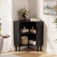 thumbnail image 2 of Jableast Fluted Corner Cabinet, Wood Corner Storage Cabinet with 2-Sliding Doors, Wooden Freestanding Narrow Storage Organizer for Small Space, Living Room, Dining Room, Bathroom, Black, 2 of 10