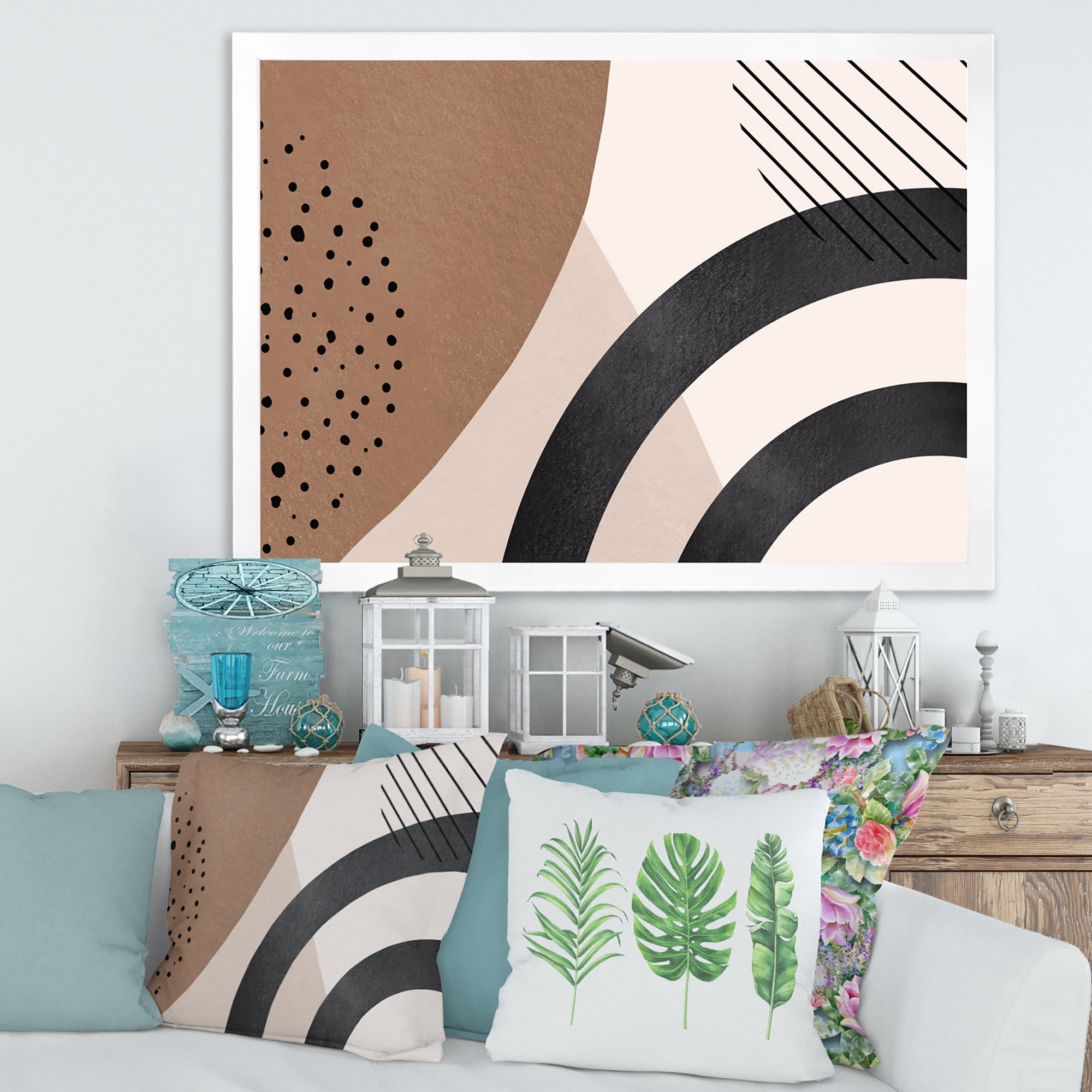 Designart 'Abstract Ivory Shapes and Shapes in Terracotta III' Modern Framed Art Print