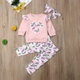 thumbnail image 2 of Toddler Baby Girls Kids Outfit Floral T-shirt Tops Long Pants Headband Autumn Clothes Set, 2 of 7
