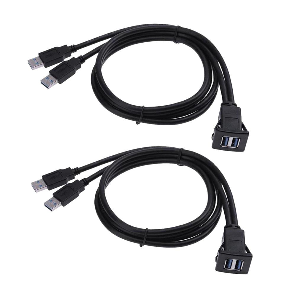 Car Boat Flush Mount Dual USB 2.0A Male To 2x Extention USB Cable Hub 1M/3ft AUX 