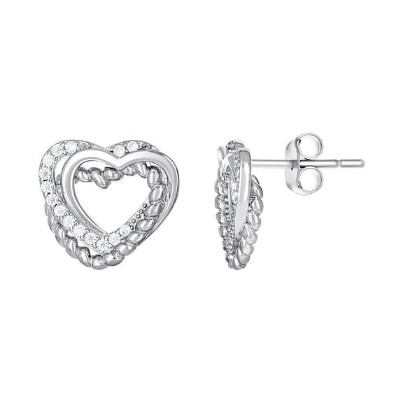 925 Sterling Silver Womens Cubic Zirconia Intertwined Love Hearts Stud Earrings 12.2x12.9mm Wide Stud Earring for Women