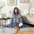 thumbnail image 4 of Wearable Blanket,Green Blue Butterfly Pink Purple Pattern Hooded Wearable Flannel Blanket for Adults & Teens,Winter Poncho Shawl Wrap Cape Cozy Anti-Pill,50"x60", 4 of 5