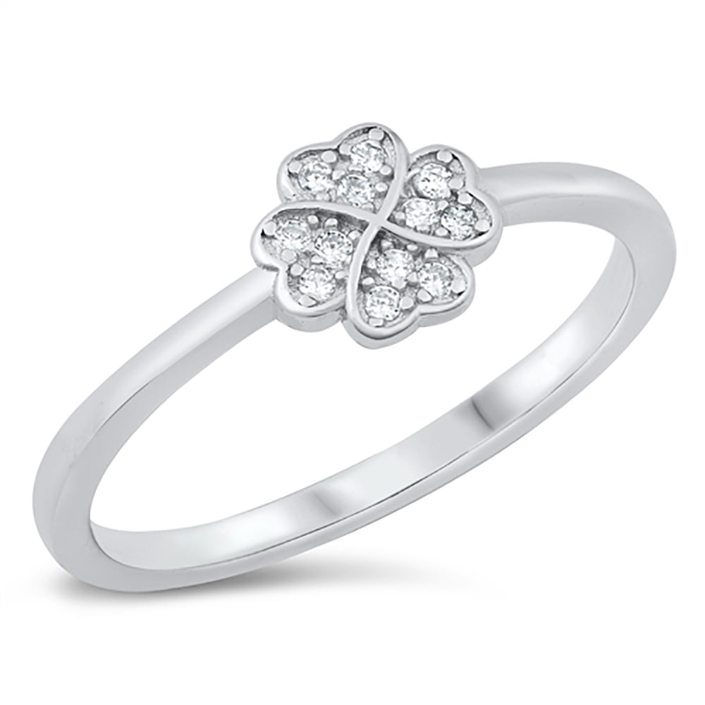 All in Stock - Clear Cubic Zirconia Four Leaf Clover Ring Sterling ...