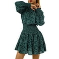thumbnail image 2 of Seyurigaoka Women Casual Mini Dress, Elegant Long Sleeve V Neck Dots Print Dress, 2 of 9