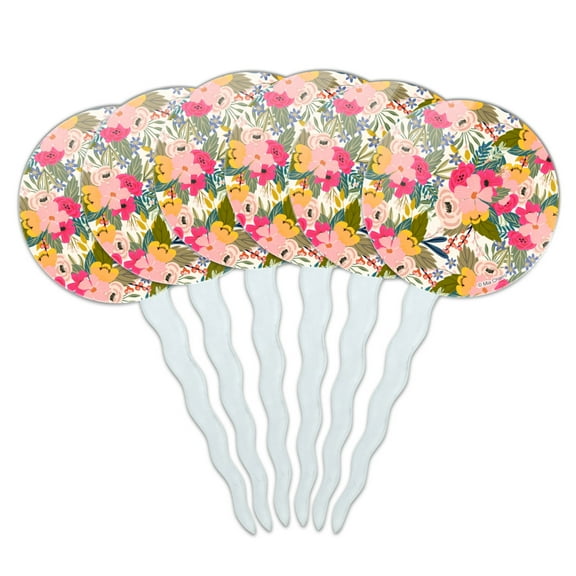 Softly Flowers Floral Pattern Cupcake Picks Toppers Decoration Set of 6