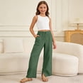 thumbnail image 2 of Girls Linen Pants Baggy Wide Leg Pants Casual Drawstring Pants Loose Fit Trousers with Pockets Summer Fall Trousers 4T-4T, 2 of 4
