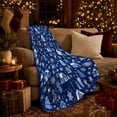 thumbnail image 3 of Blue Winter Village with Snowflakes and Houses, Cheerful Holiday Style for Winter Lovers, Cozy Cabin Snow Scene and Christmas Gift, Cozy Flannel Blanket for Family Room and Bedroom, Home Decor, 3 of 9