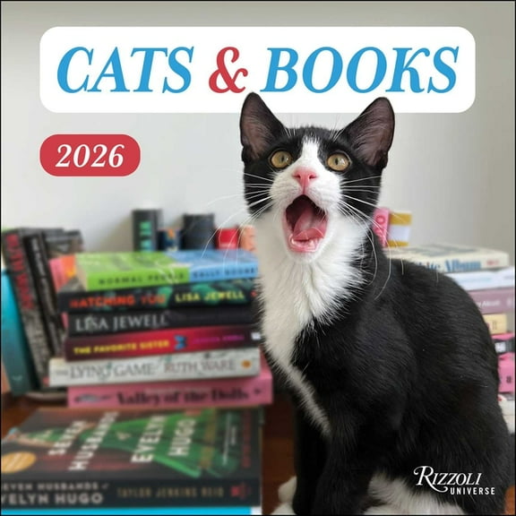 Cats and Books 2026 Wall Calendar, (Paperback)