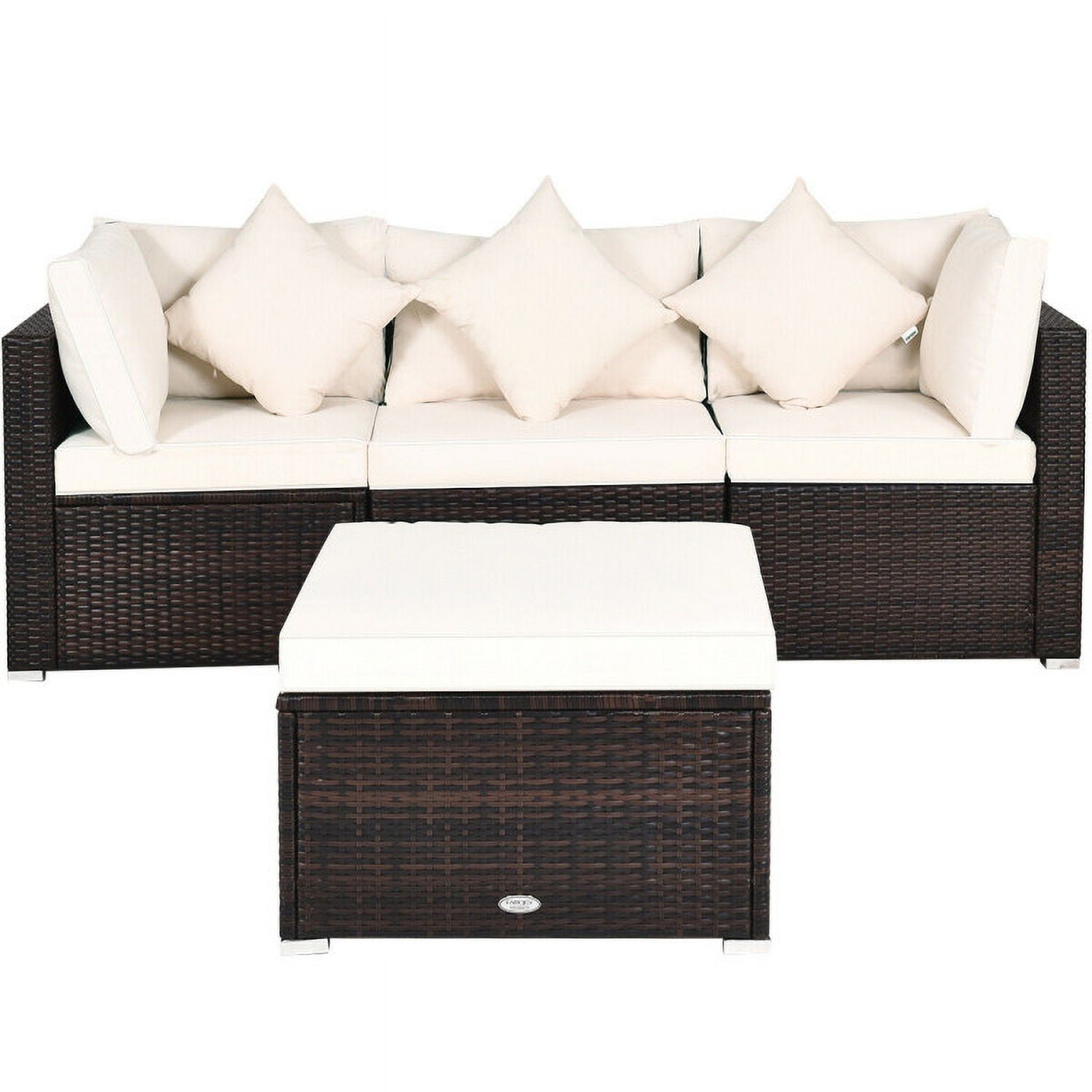 Aimee Lii 4 Pcs Ottoman Garden Deck Patio Rattan Wicker Furniture Set Cushioned Sofa, Outdoor Deck Furniture, White Aimee Lii 4 Pcs Ottoman Garden Deck Patio Rattan Wicker Furniture Set Cushioned Sofa, Outdoor Deck Furniture, White