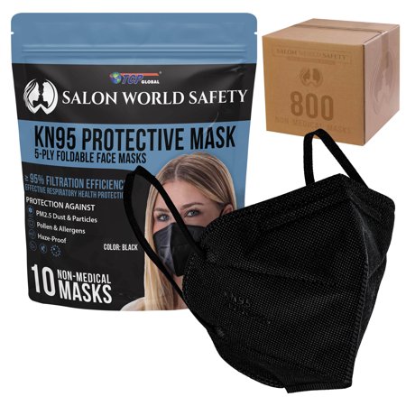 Salon World Safety Black KN95 Protective Masks  Pack of 10 - Filter Efficiency =95%  5-Layers  Protection Against PM2.5 Dust  Pollen  Haze-Proof - Sanitary 5-Ply Non-Woven Fabric  Safe  Easy Breathing