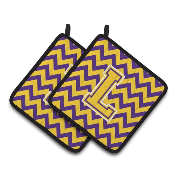 Carolines Treasures CJ1041-LPTHD Letter L Chevron Purple and Gold Pair of Pot Holders, 7.5HX7.5W, multicolor
