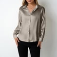 thumbnail image 4 of Wyobmus Women's Soft Satin Silk Shirts Button Down Collared Casual Blouse Loose Long Sleeve Office Work Tunic Tops Dressy Fashion Clothes C-Coffee, 4 of 6