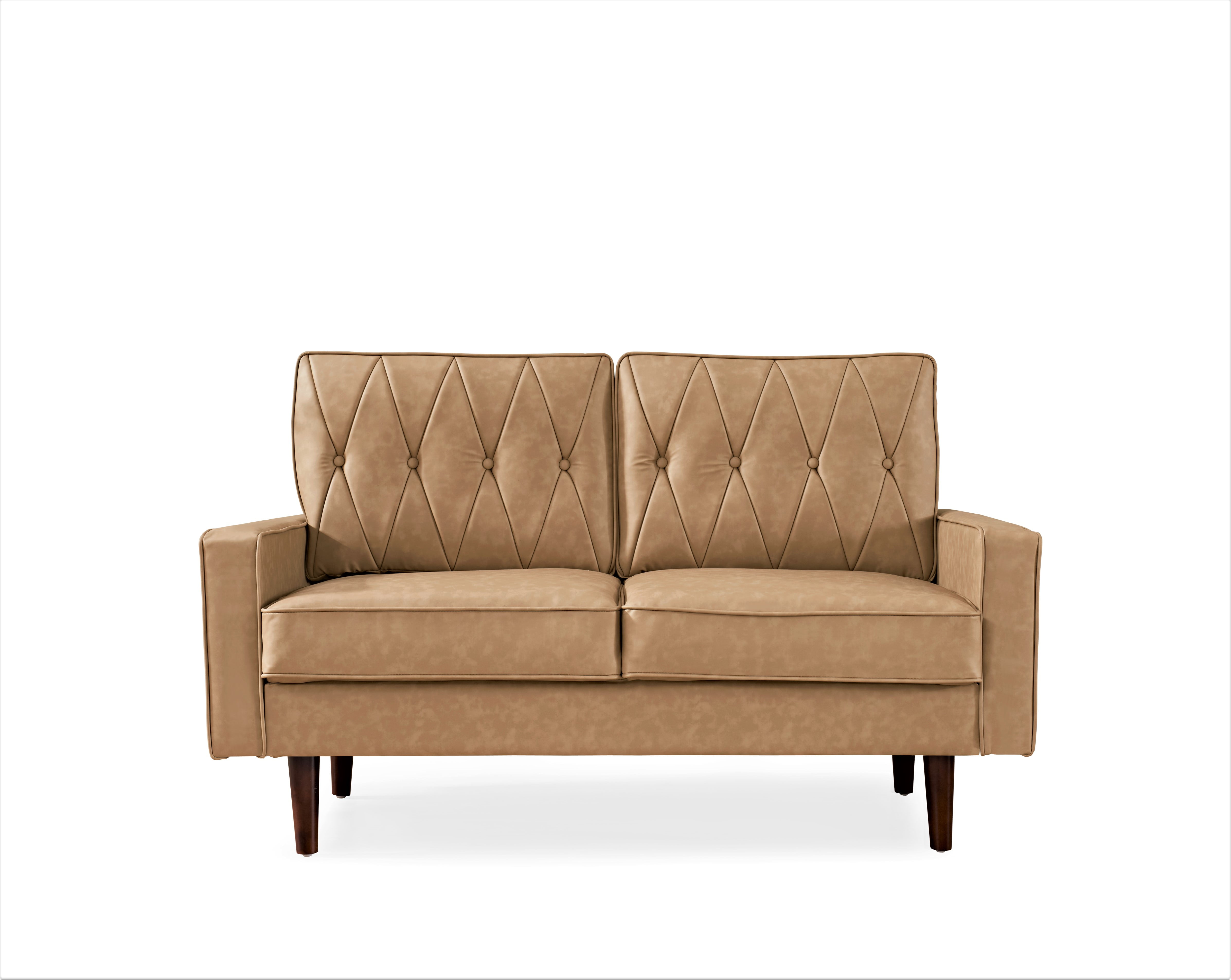 Uspridefurniture Acire 57.5" Faux Leather Cushion Back Loveseat, Camel