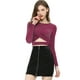 thumbnail image 2 of Allegra K Disfraz de Navidad para mujer Tops con purpurina Twist Manga larga Recortada en la parte delantera Slim Fit Crop Top Fushcia M, 2 of 6