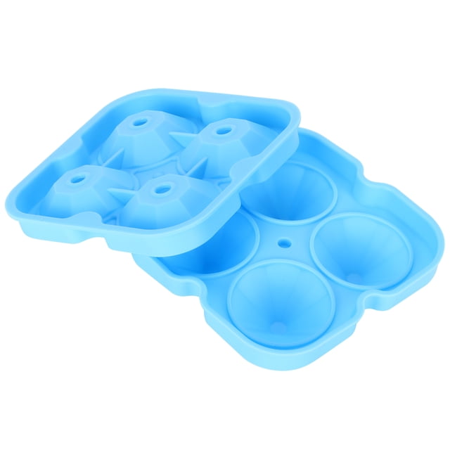 Molde de hielo de 4 rejillas, bandeja reutilizable con forma de diamante para hacer cubitos de hielo, suministros de cocina para el hogar (azul)