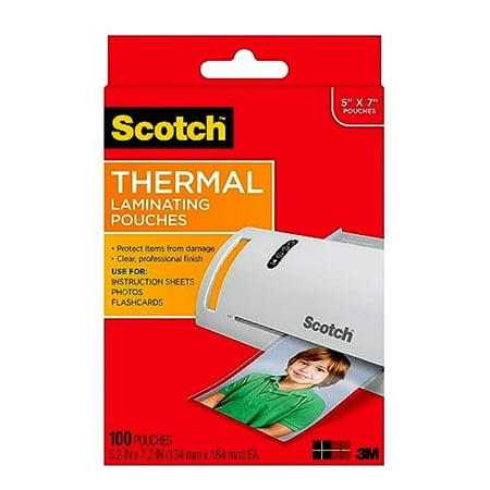 UPC: 0051141412429 | Scotch Thermal Laminating Pouches  100 Count  Clear  5 mil.  Laminate Homemade Ornaments  Christmas Banners and Gift Tags  Ideal Holiday Supplies  Fits Photo Card Sized (5.2 in. x 7.2 in.) Paper