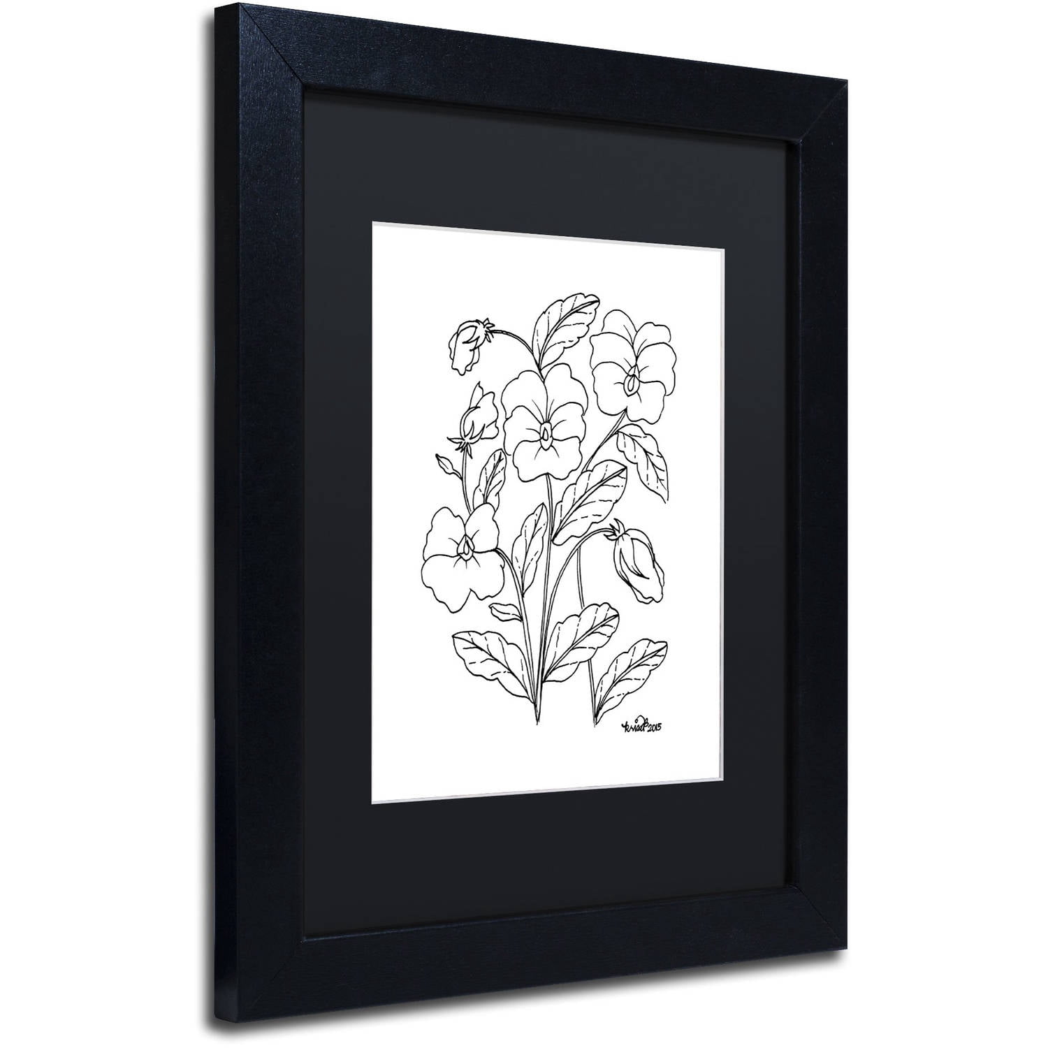 Trademark Fine Art "Simple Flower Doodle 3" Canvas Art by KCDoodleArt Black Matte, Black Frame