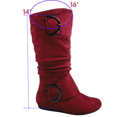 thumbnail image 2 of Women's Casual Flat Heel Side Zip Wide Calf Knee High Mid-Calf Boots Shoes ( Burgundy, 8.5), 2 of 5