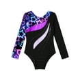 thumbnail image 3 of iEFiEL Girls Gymnastics Leotard Shiny Rhinestone Long Sleeve Colorful Print Bodysuit Dance Costume Starry Sky Black 12, 3 of 5