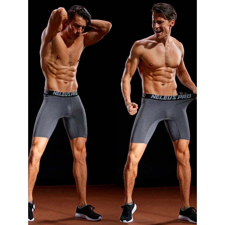 NELEUS Men's Performance Compression Shorts Athletic Workout Underwear 3  Pack,Black+Gray+Red,US Size 3XL