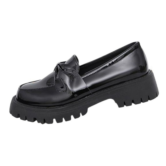 Wensltd Women's Leather Loafers Plus Size Comfort Shoes Daily Wear Trendy Chunky Style Women Black Shoes
