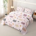 thumbnail image 3 of Manfei Kawaii Kitten Twin Quilt Set, Boho Flower Floral Twin Coverlet Set, Pink, 2pcs, 1 Bedspread and 1 Pillowcase, 3 of 7