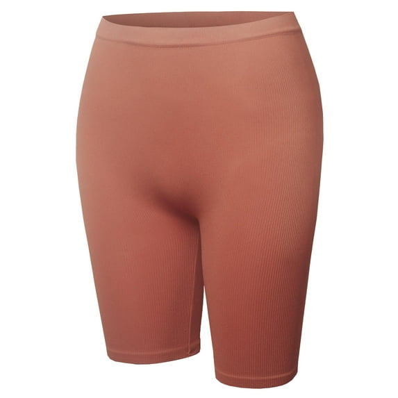 FashionOutfit Women's Daily Basic Seamless Lightweight Ribbed Biker Shorts