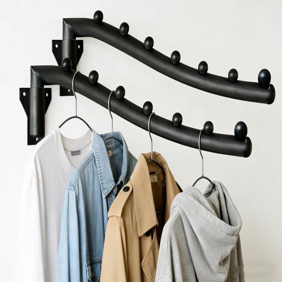 2pcs Swing Clothes Hanger Rack,Wall Mounted Clothes Rack,Heavy Duty Folding Drying Rack,Space Saving Clothes Hanger Organizer for Bathroom,Bedroom,Laundry Room