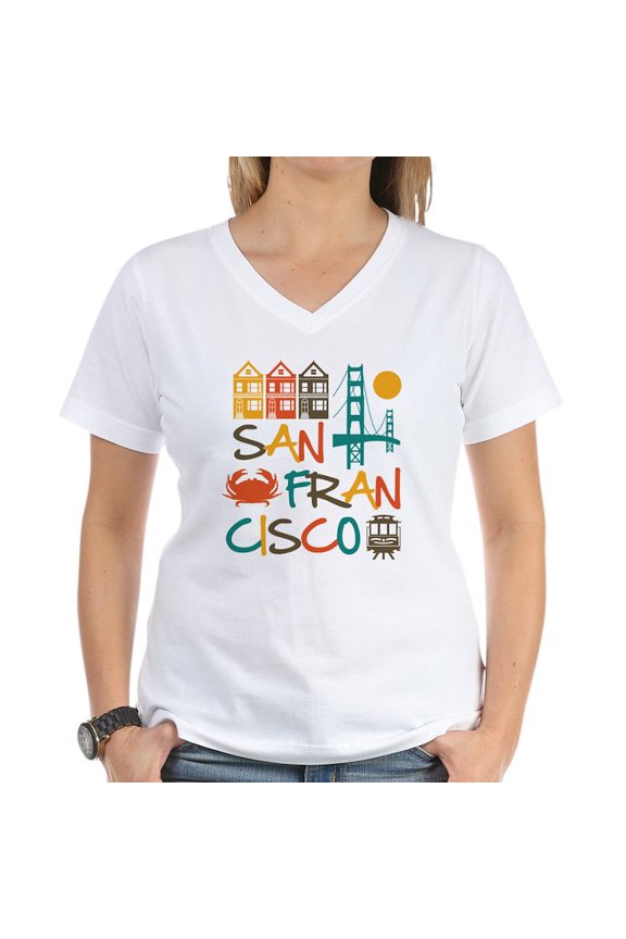 - San Francisco T Shirt - Womens Cotton V-Neck T-shirt