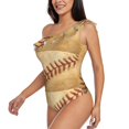 thumbnail image 2 of Easygdp Vintage Baseball Women's One Shoulder Ruffle Monokini Bathing Suits with Removable Chest Pad, Quick Drying - Large, 2 of 8