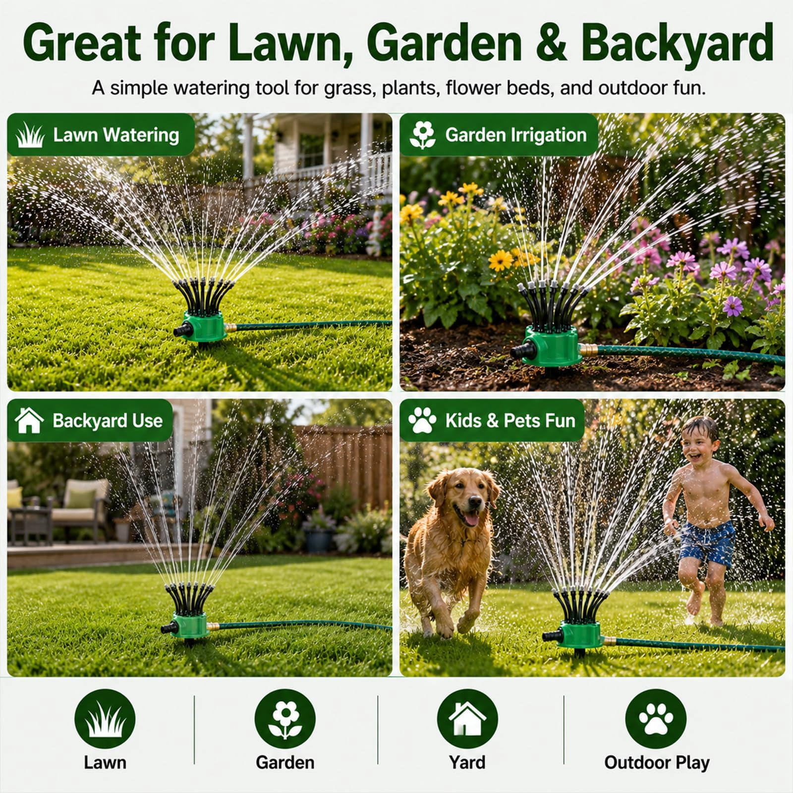 360° Coverage Precision Garden Irrigation Sprinkler - Adjustable Rotating Lawn Sprinkler with 12 Outlets for Yard, Garden, Patio Watering