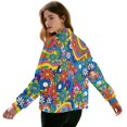 thumbnail image 3 of COEQINE Bomber Jacket Women 2025 Zip Up Y2k Short Jackets Lightweight Fashion Varsity Shacket Coats Stand Collar Windbreaker Streetwear Fall Outfits, 4X-Large, Retro Rainbow Hippie Flower, 3 of 7