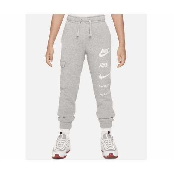 Nike Big Kids Sportswear Standard-Fit Logo-Print Fleece Cargo Joggers - Dark Grey Heather