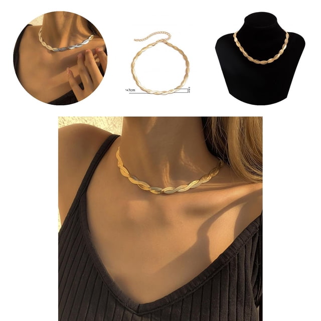 Necklace Cold Feel Snake Bone Twine Style Non-Broken Trendy Gold Silver Color Weave Chain for Dating