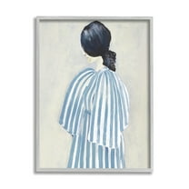 Stupell Industries Girl in Blue Striped Dress Beauty & Fashion Painting Gray Framed Art Print Wall Art, 24 x 30