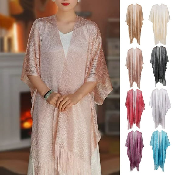 tasrioml Women Cardigan Shawl Open Front Shiny Sun Protection Jacket with Tassel Hem Outdoor Activities Sun Protection Cardigan
