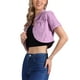 thumbnail image 4 of Chaqueta de mezclilla recortada de manga corta con cuello vuelto para mujer INSPIRE CHIC, color púrpura, talla L, 4 of 6