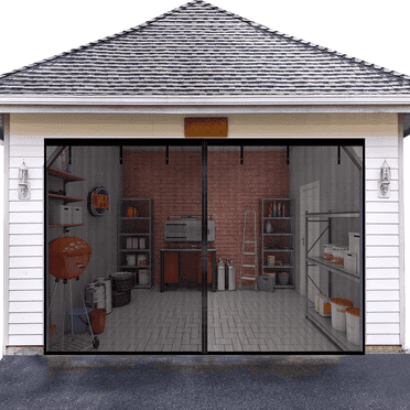 Garage Door Screen, 16x7 Ft Magnetic Closure Heavy Duty Weighted Bottom Garage Screen Doors for 2 Car Garage, Fiberglass Mesh Anti Annoying Animal Out