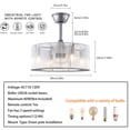 thumbnail image 5 of 18 inch Modern Industrial Bladeless 3 Wind Speed 3 Blades Down Rod Ceiling Fan with Caged Mesh Shade, Chandelier Ceiling Fan with Light and Remote Control Silver, 5 of 9