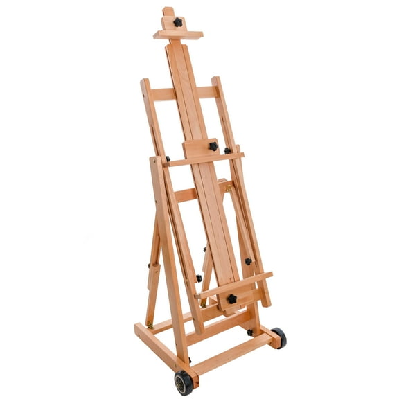U.S. Art Supply Master Multi-Function Studio Artist Wooden Floor Easel, Adjust H-Frame, Tilts Flat, Mast 97", Beechwood