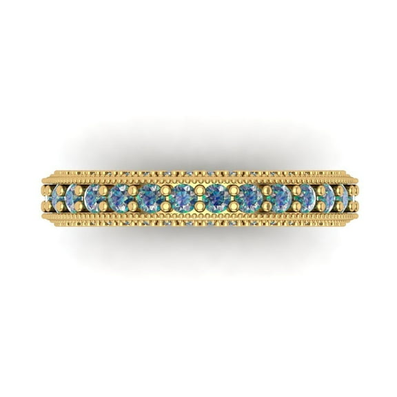 1.44 ctw Wedding Band for Women - 18K Yellow Gold Blue Moissanite Stackable Eternity Ring