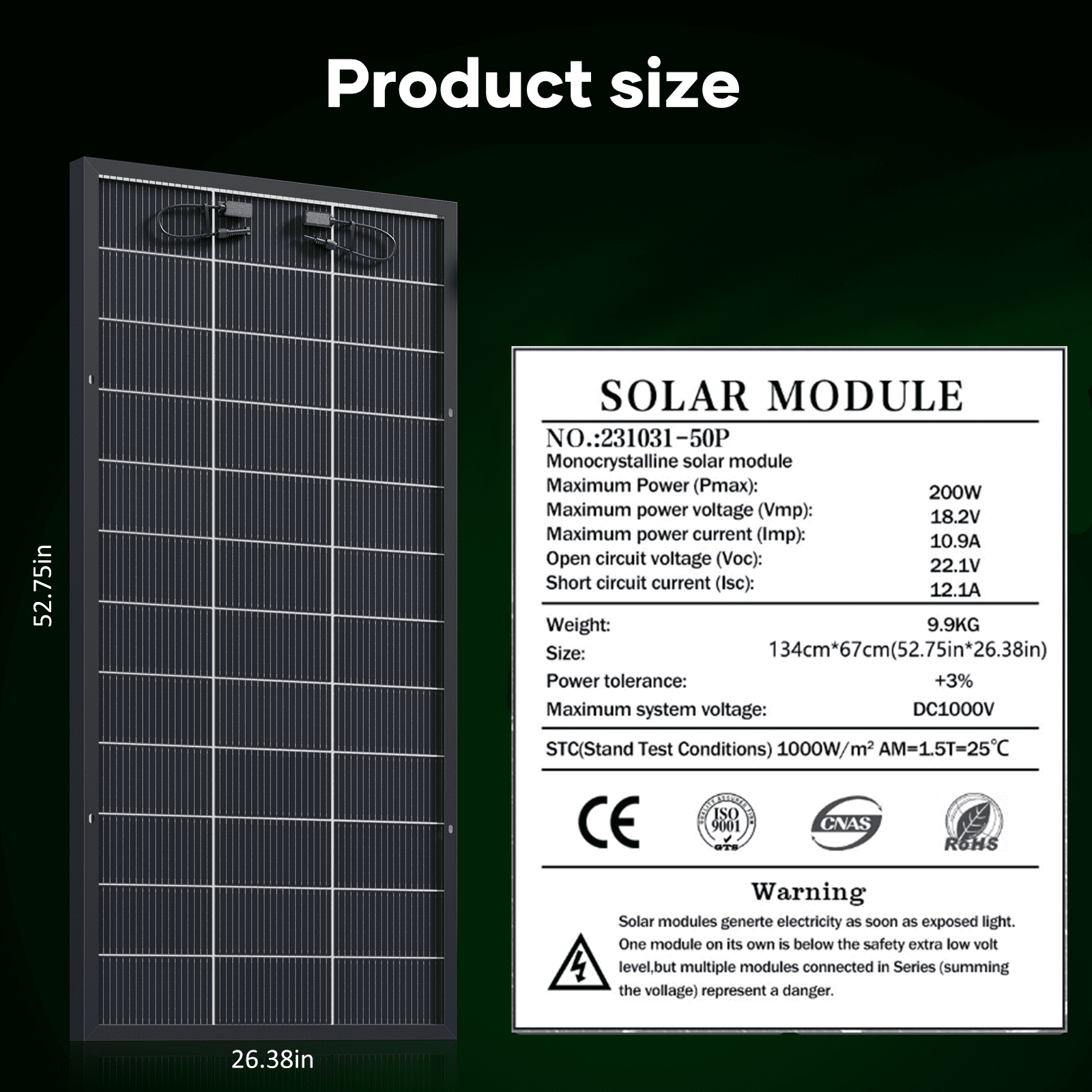 WERCHTAY 200W Bifacial Solar Panel 18BB N-Type 25.2% High Efficiency, Monocrystalline for Power Station Generator, RV, SUV, Truck, Camping, Home, Off Grid