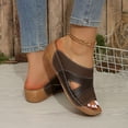 thumbnail image 4 of Women's Orthopedic Sandals Open Toe Splice Leather Platform Slides Summer Casual Cushioned Slip on Walking Shoes Soft Sole Slippers Coffee Size 9, 4 of 9