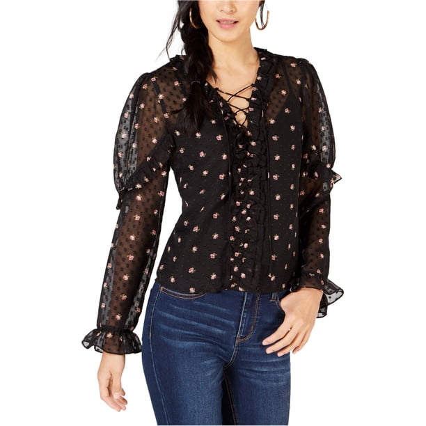 Blusa transparente con cordones y Estampado floral Leyden negro XS