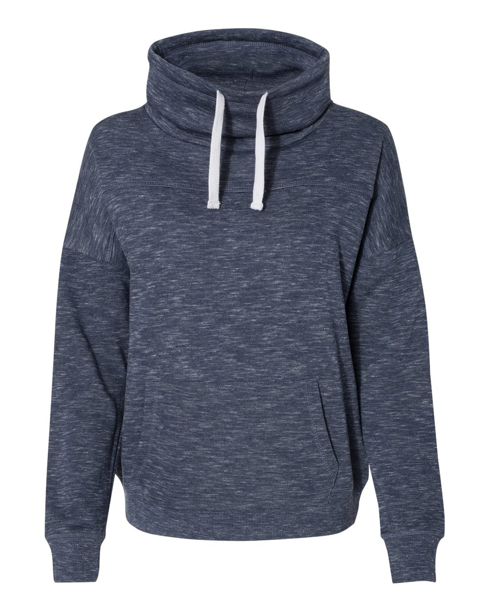 J. America Ladies' Melange Fleece Cowl Neck Sweatshirt-NAVY-2XL